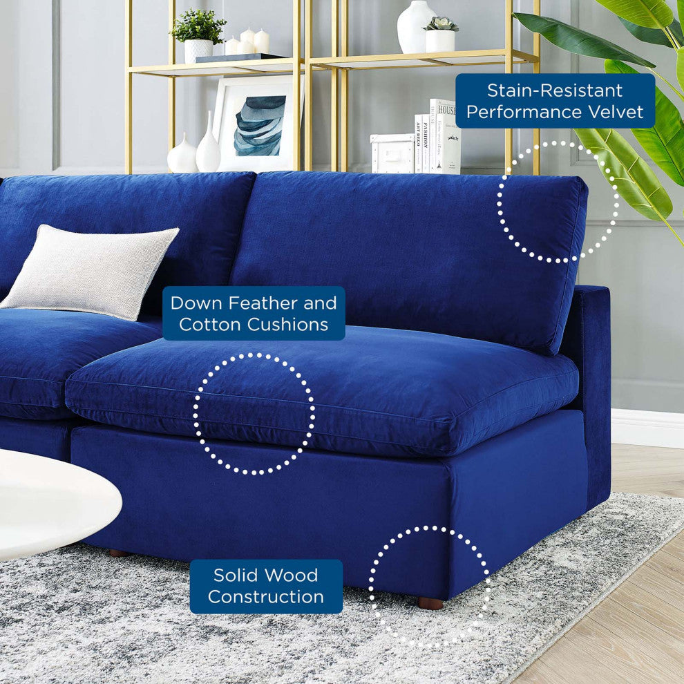Sectional Sofa Set, Velvet, Blue Navy, Modern, Living Lounge Hotel Hospitality