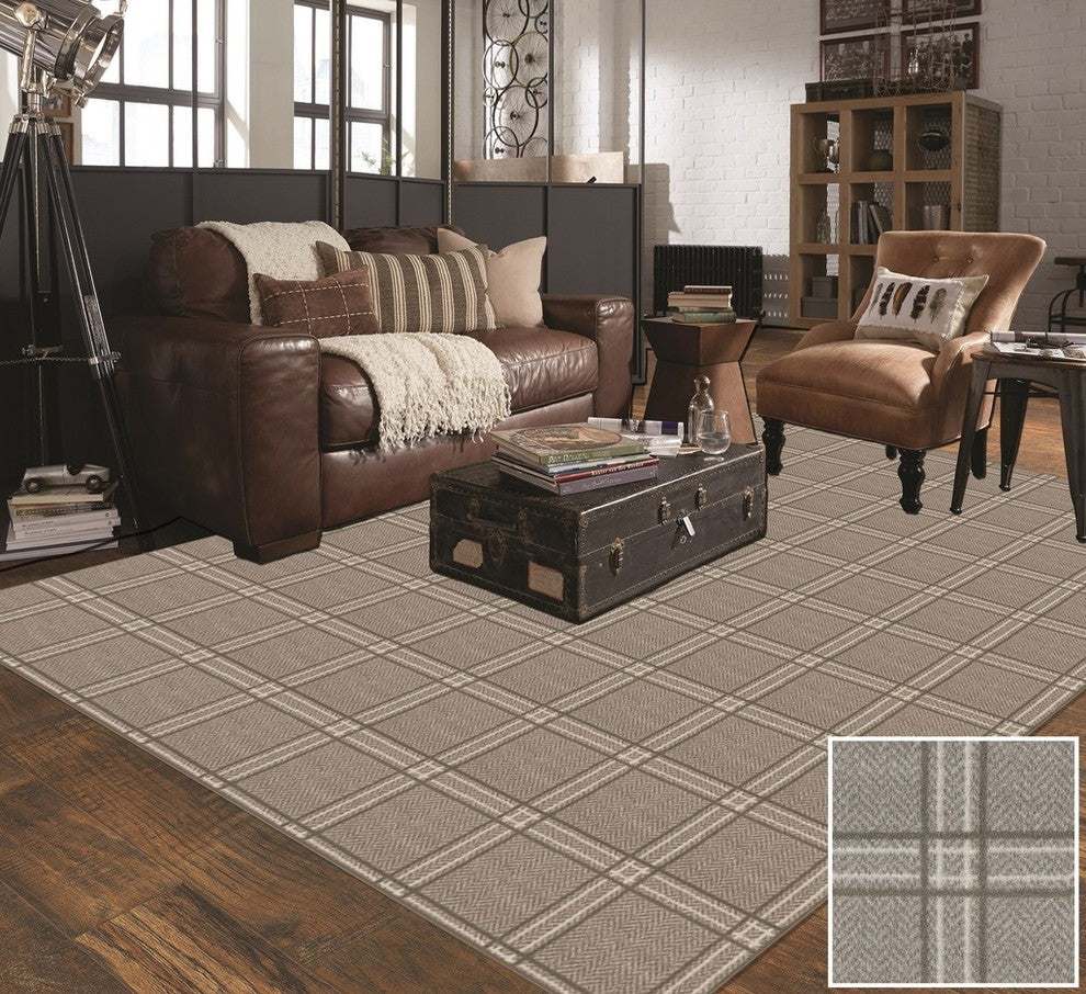 Fossil Herrington Plaid Area Rug Milliken Tactesse Nylon, 6'x7'