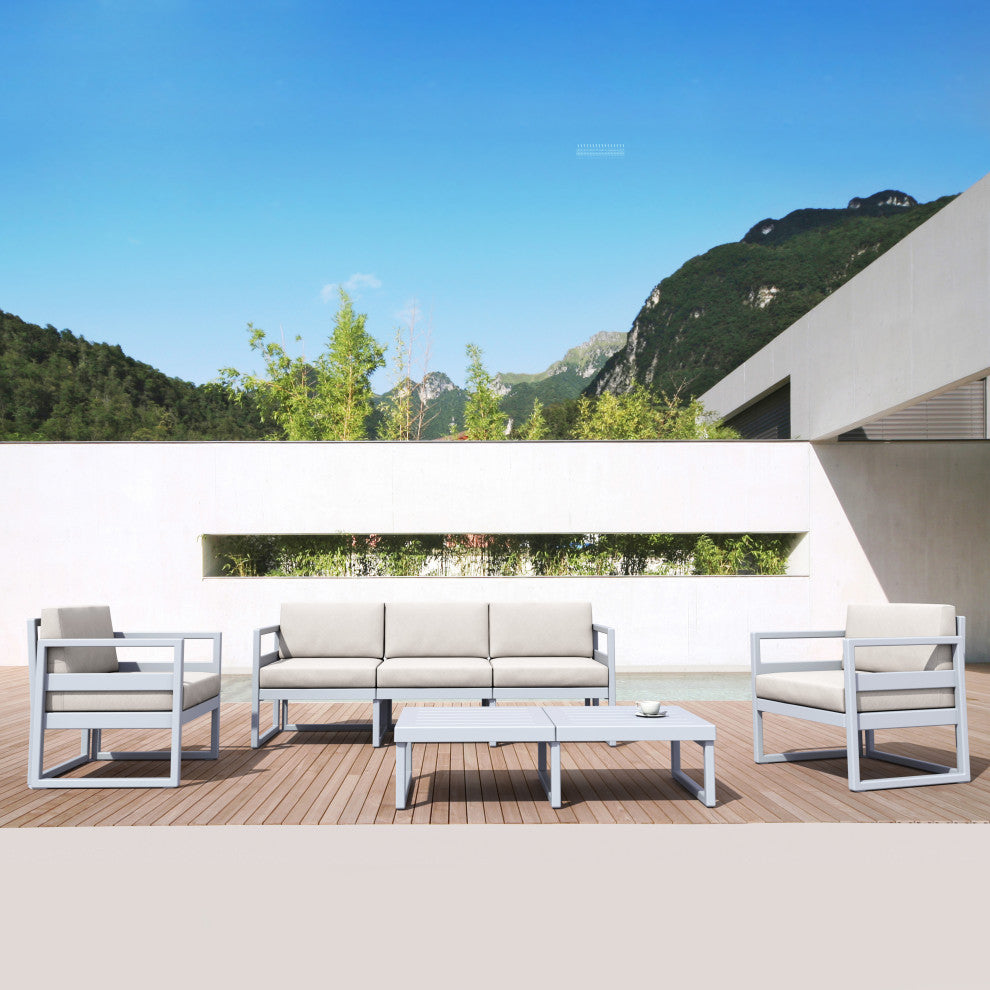 Mykonos 5 Person Lounge Set Silver With Sunbrella Natural Cushion