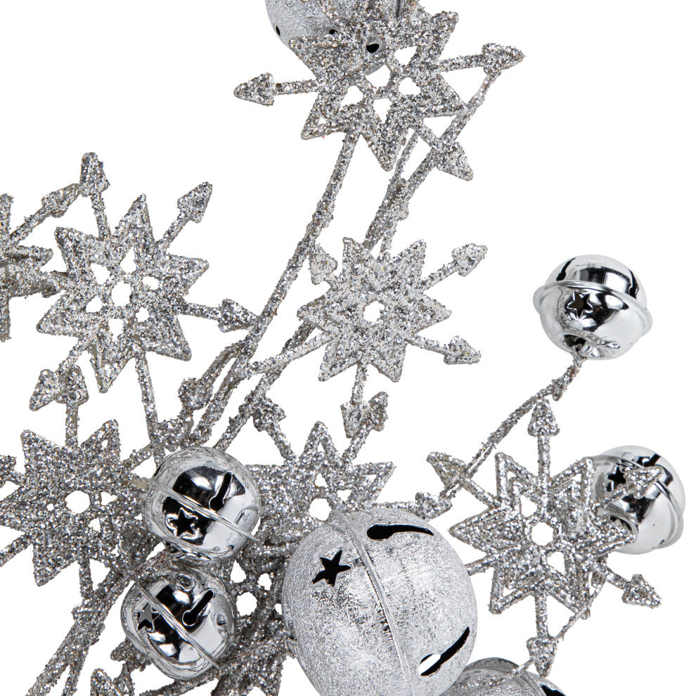 34" Silver Jingle Bells & Glitter Drenched Snowflakes Artificial Christmas Spray