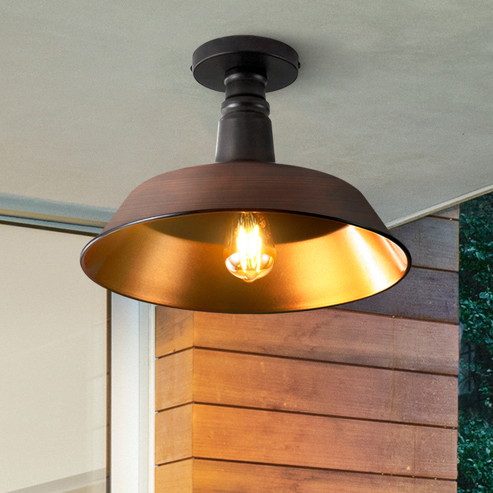Camila 14" 1-Light Indoor/Outdoor LED Semi Flush Mount, Gray/Black