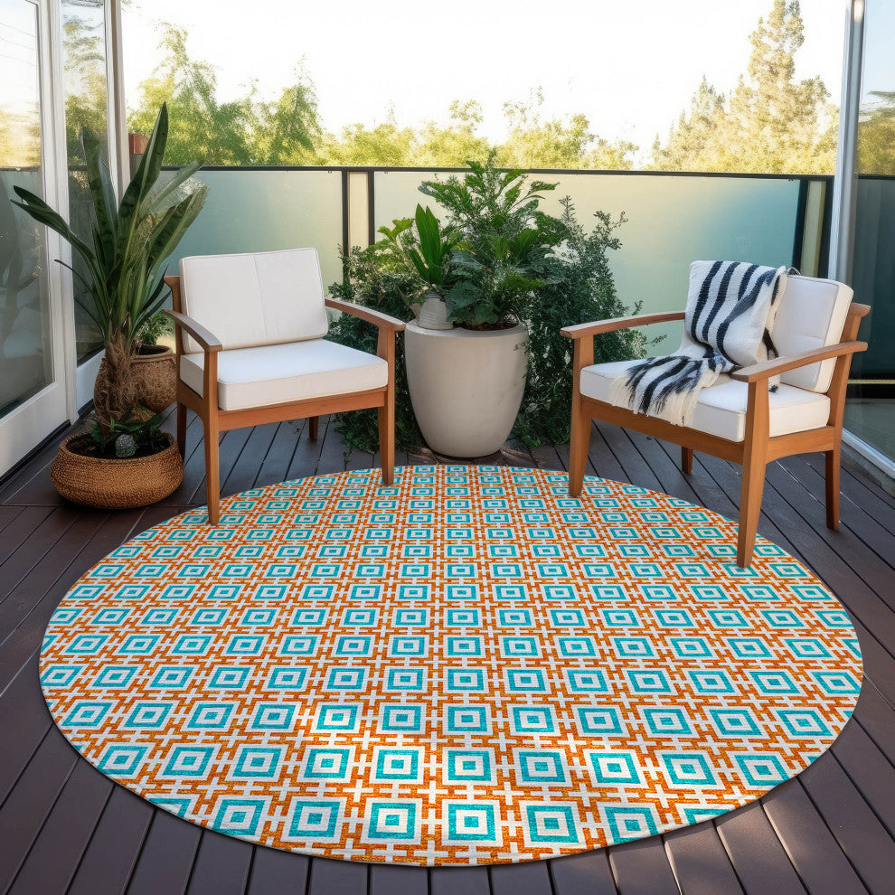 Indoor/Outdoor Marlo MO1 Orange Machine Washable 6' x 6' Rug