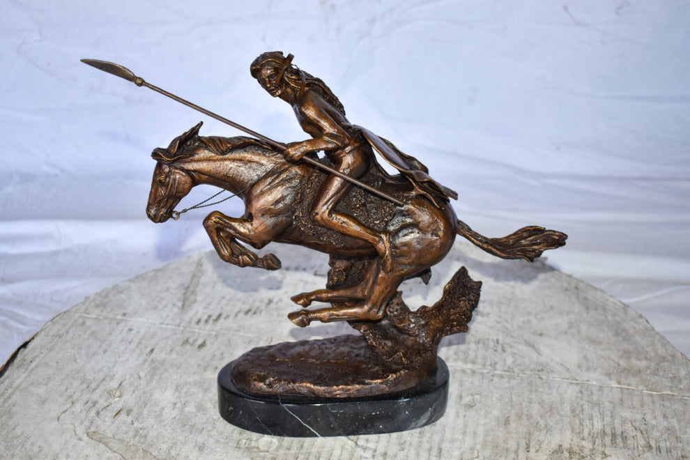Cheyenne Remington Replica Bronze Statue on a  Marble Size: 12" x 4" x 12"H