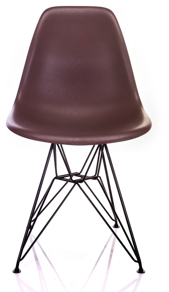 Nature Series Brown Wood Grain DSR Mid-Century Modern Chair, Black Steel Leg