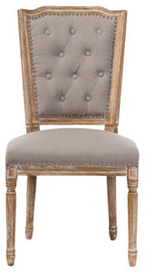 Estelle Weathered Oak Button-tufted Upholstered Dining Chair, Beige