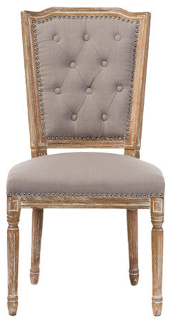 Estelle Weathered Oak Button-tufted Upholstered Dining Chair, Beige