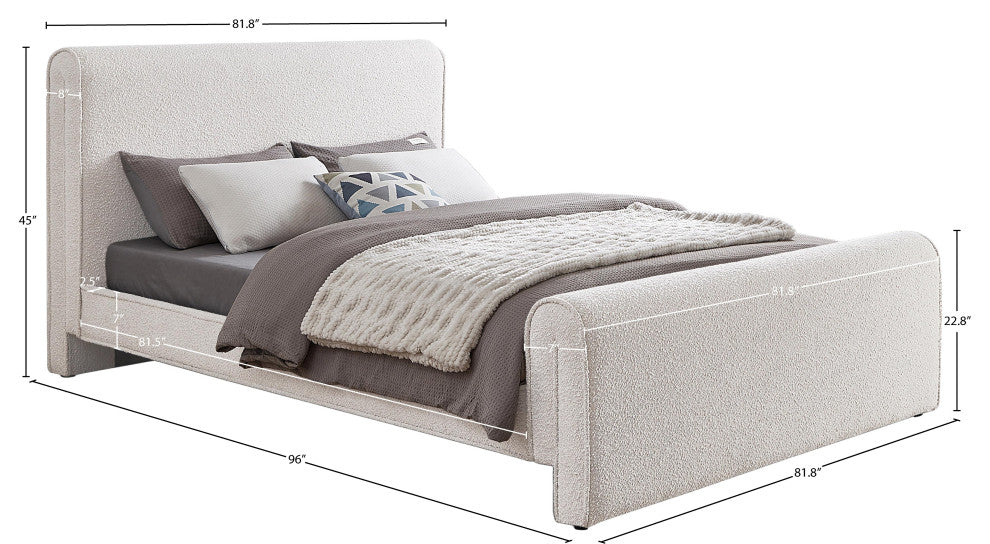 Stylus Black Boucle Fabric Full Bed, Cream, King