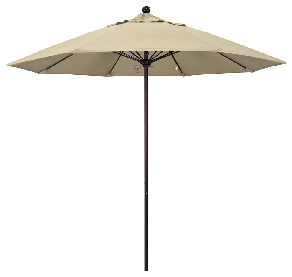 9' Fiberglass Umbrella Pulley Open Bronze, Sunbrella, Antique Beige