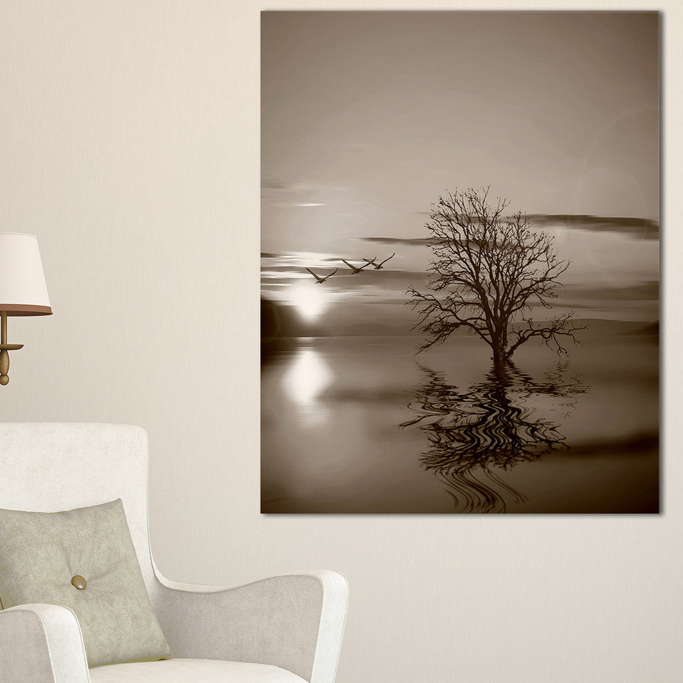 "Flying Birds And Lonely Tree" Wall Art Landscape, 30"x40"