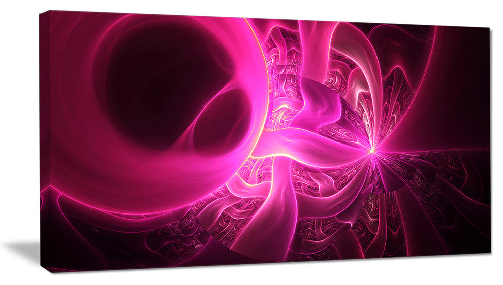 Bright Pink Designs on Black, Abstract Wall Art Canvas, 32x16