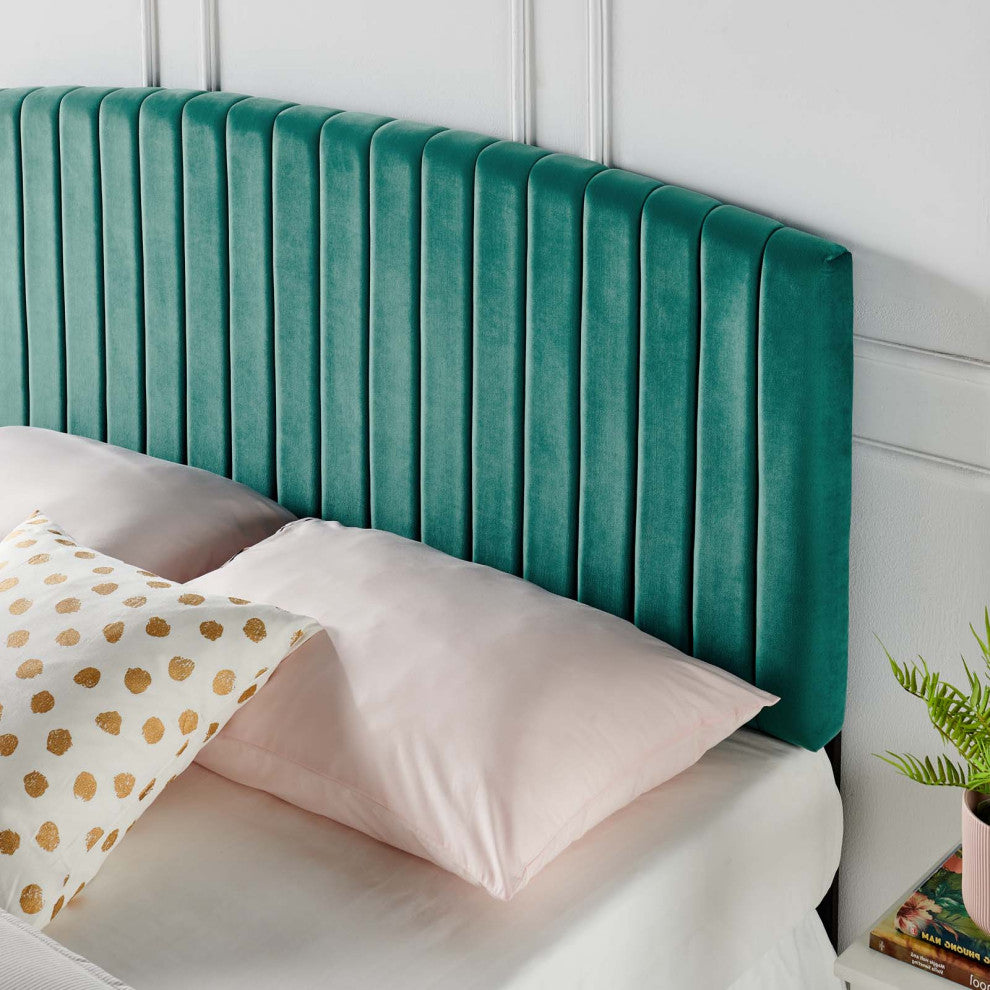 Headboard, Twin Size, Velvet, Teal Blue, Modern Contemporary, Bedroom Master