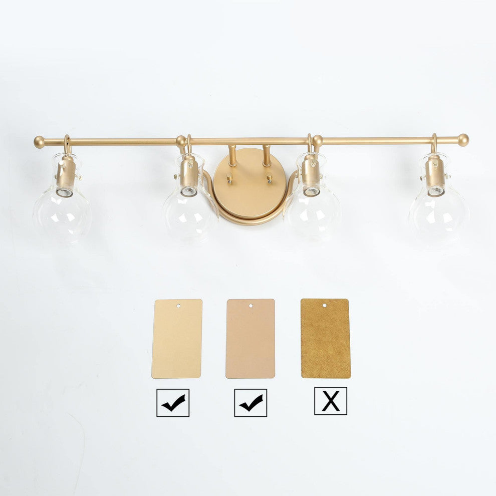 4-Lights Modern and Matte Gold With Clear Glass Shade LED Vanity Light