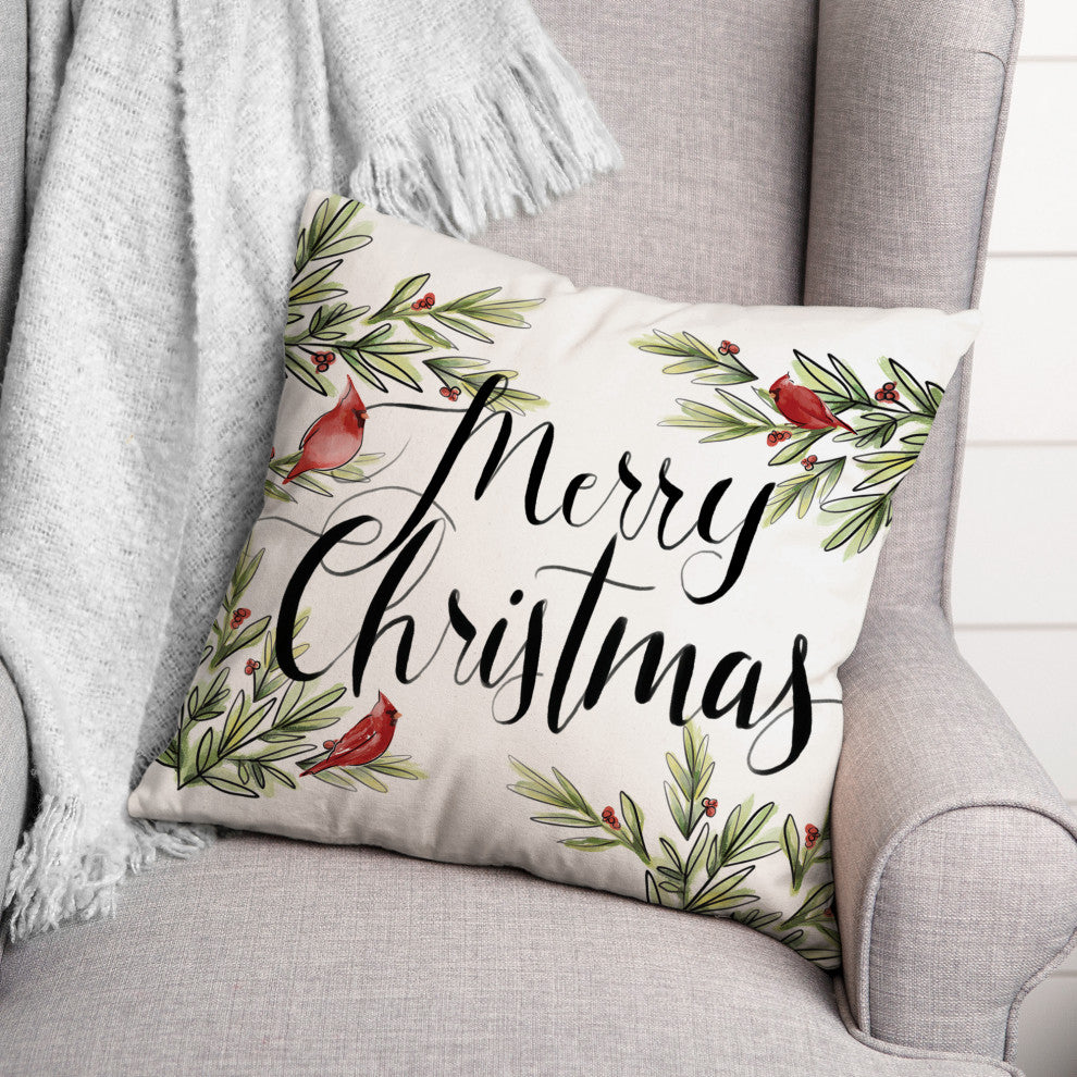Merry Christmas Cardinals 16x16 Spun Poly Pillow