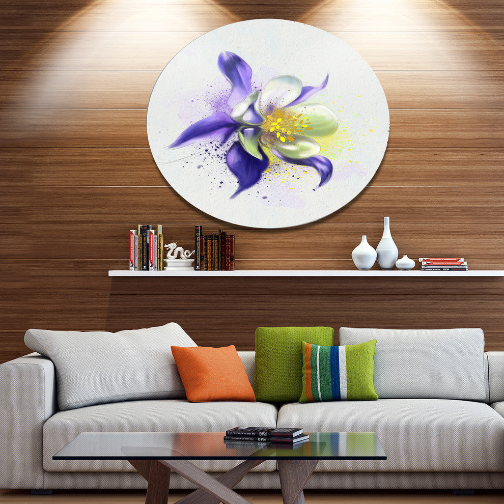 Purple Flower With White Petals, Floral Large Disc Metal Wall Art, 23"