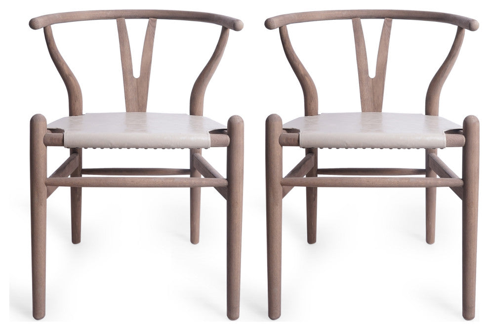 Quince Mid Century Boho Ash Wood Dining Chairs, Set of 2, Tan + Antique