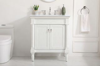 Home Living 30" Single Vanity, Antique White With Engineered Marble Top