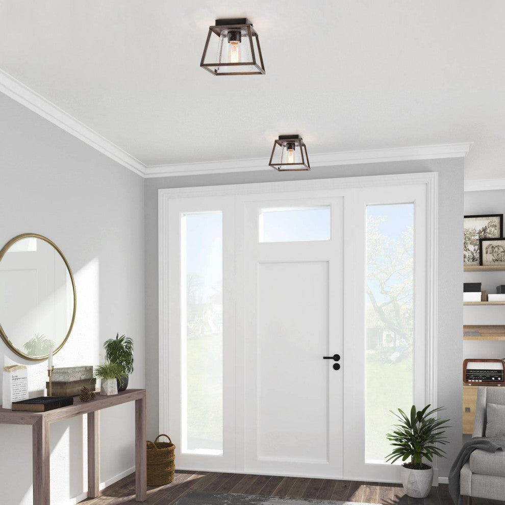 LNC Modern 1-Light Trapezoidal Flush Mount Light With Seeded Glass Shade