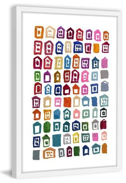 "Rainbow Homes" Framed Painting Print, 16"x24"