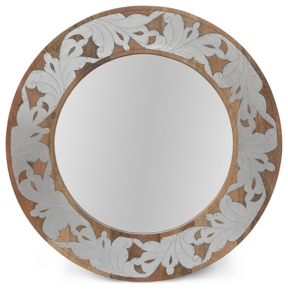 Darcy Handcrafted Mango Wood Aluminum Fitted Round Mirror