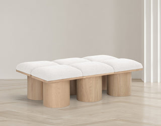 Pavilion Boucle Fabric Upholstered 6-Piece Modular Bench, Cream, Natural Finish