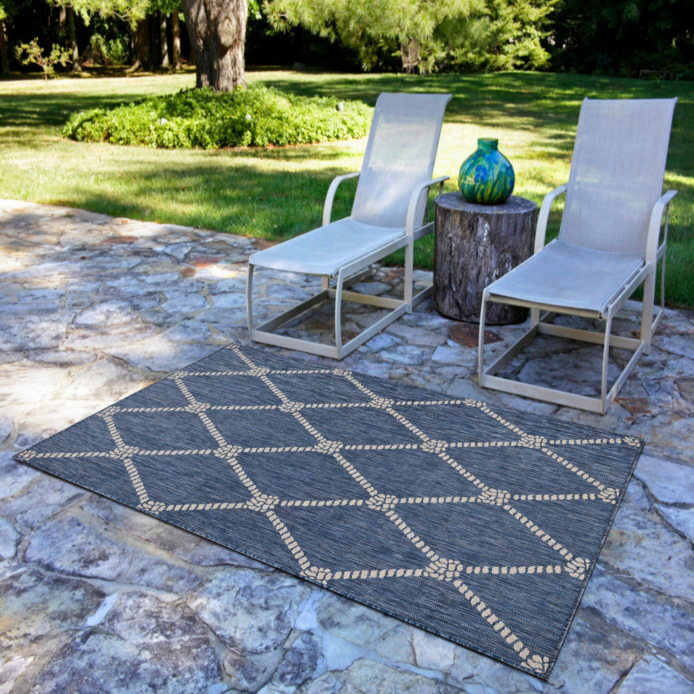 8" x 10" Round Navy Knot Indoor Outdoor Area Rug