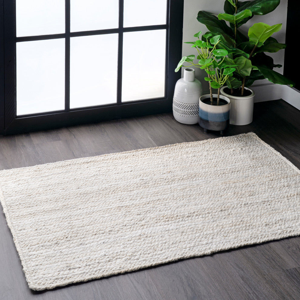 Nuloom Rigo Hand Woven Farmhouse Jute Area Rug, Off White 3'x5'