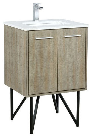 Lancy Modern Rustic Acacia 24" Square Sink Bathroom Vanity, Labaro Brushed Nicke