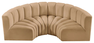Arc Velvet Upholstered 4-Pc. Inward Curved Modular Sectional, Camel