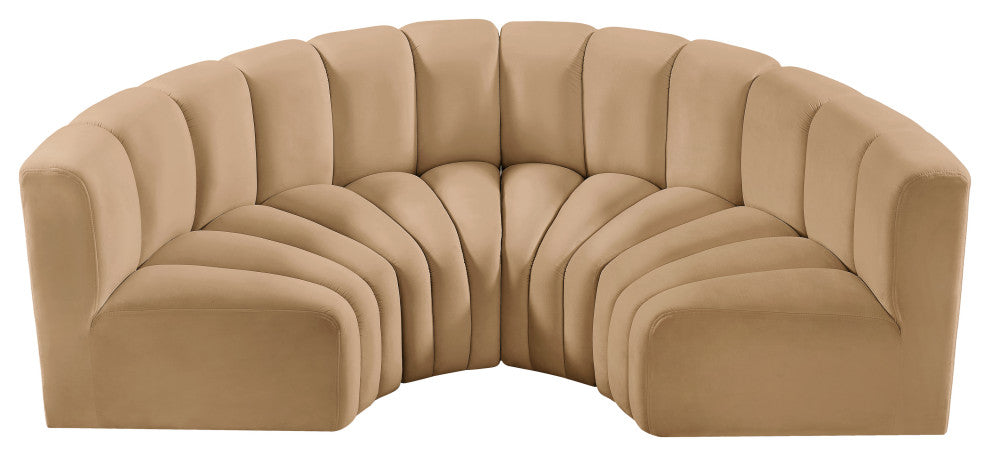 Arc Velvet Upholstered 4-Pc. Inward Curved Modular Sectional, Camel