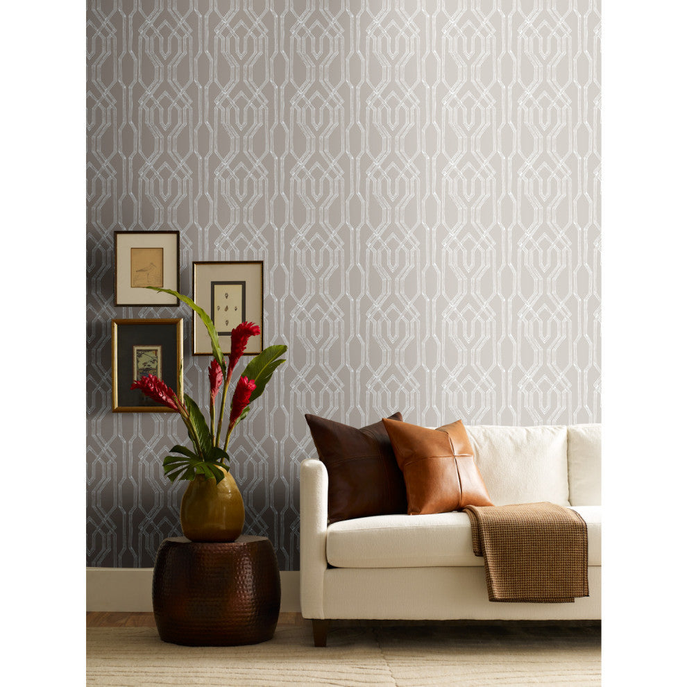 Oriental Lattice Wallpaper, Taupe, White