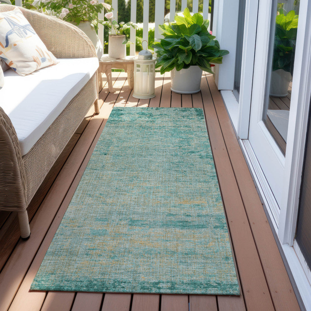 Machine Washable Indoor/Outdoor Chantille ACN1901 Teal 2'3" x 7'6" Runner Rug