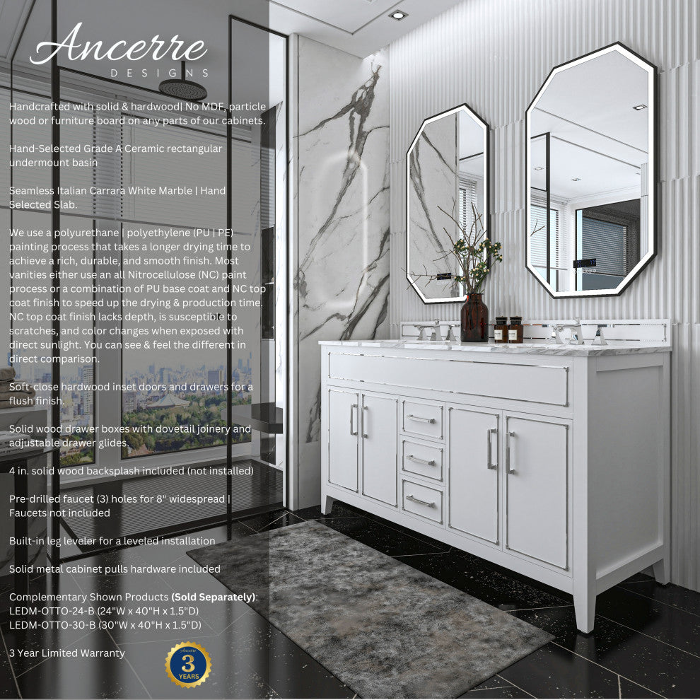 Aspen Bathroom Vanity Set, White, 60"