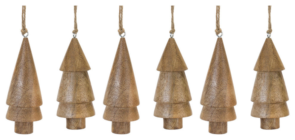 Wood Pine Tree Ornament, 6-Piece Set