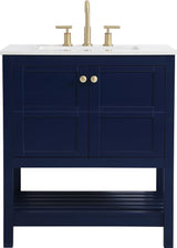 30" Blue Vanity With Gold Accents
