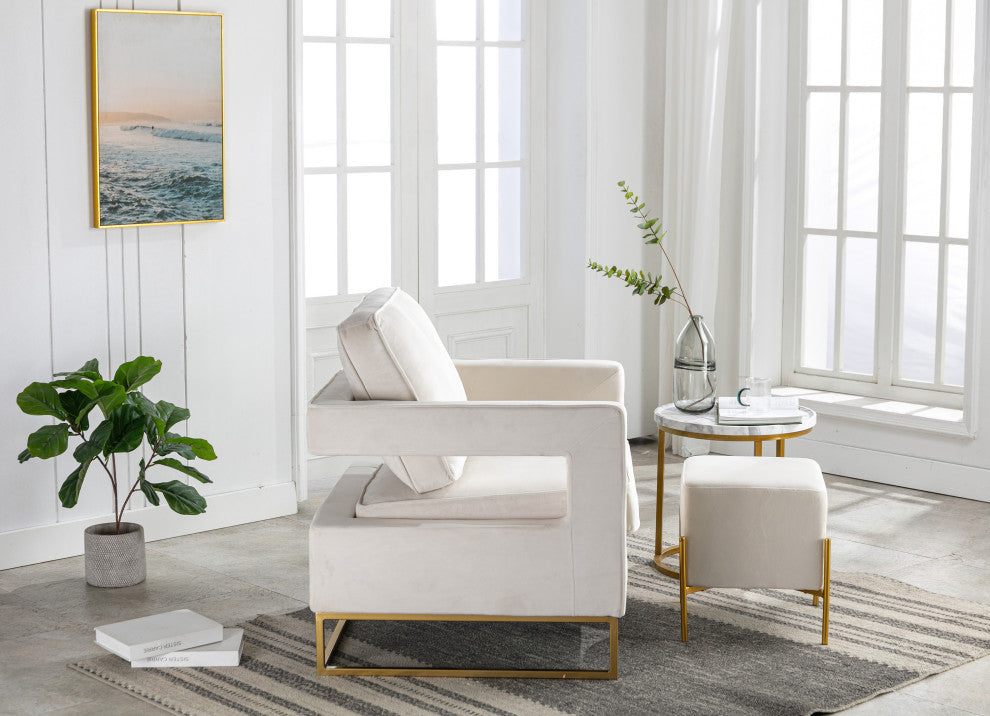 Adadon Velvet Upholstered Armchair - Cream