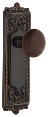 Egg & Dart Plate Privacy Brown Porcelain Knob, Timeless Bronze