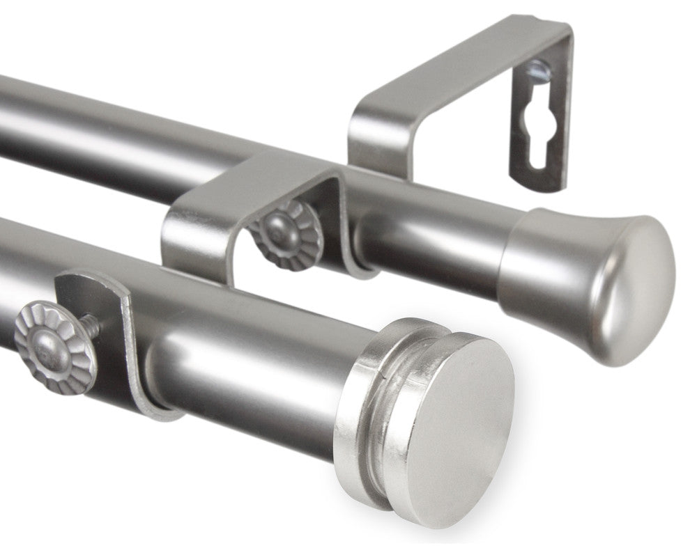 Lid 1" Double Curtain Rod, Black, Satin Nickel, 28"-48"