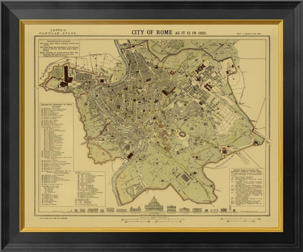 "Rome, 1883 - Tea Stained" Framed Canvas Giclee by Letts Son and Co, 26"x22"