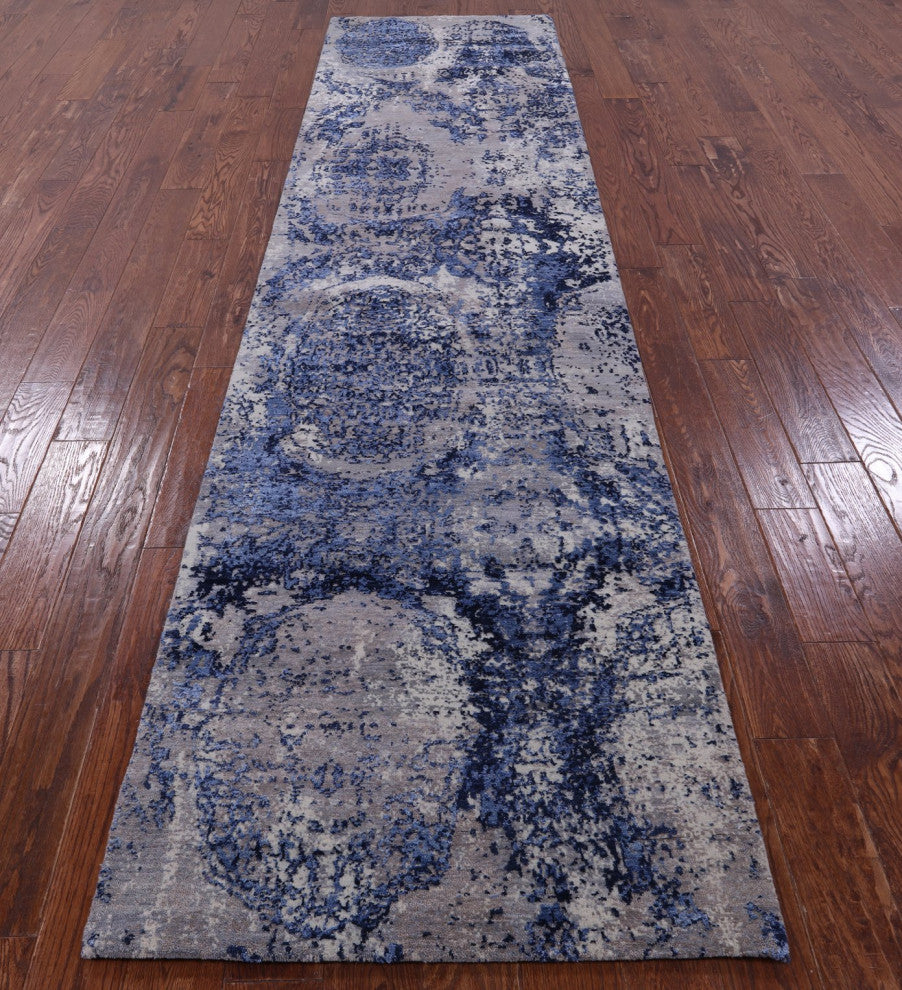 Modern Handmade Wool and Silk Runner Rug 3' 0" X 12' 4" Q9068