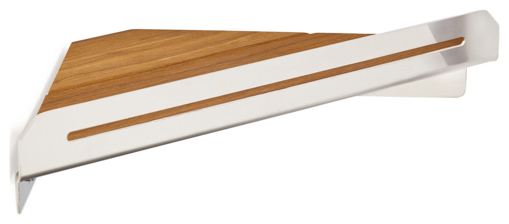 Floating Corner Shower Shelf With Natural Teak Wood, Polished