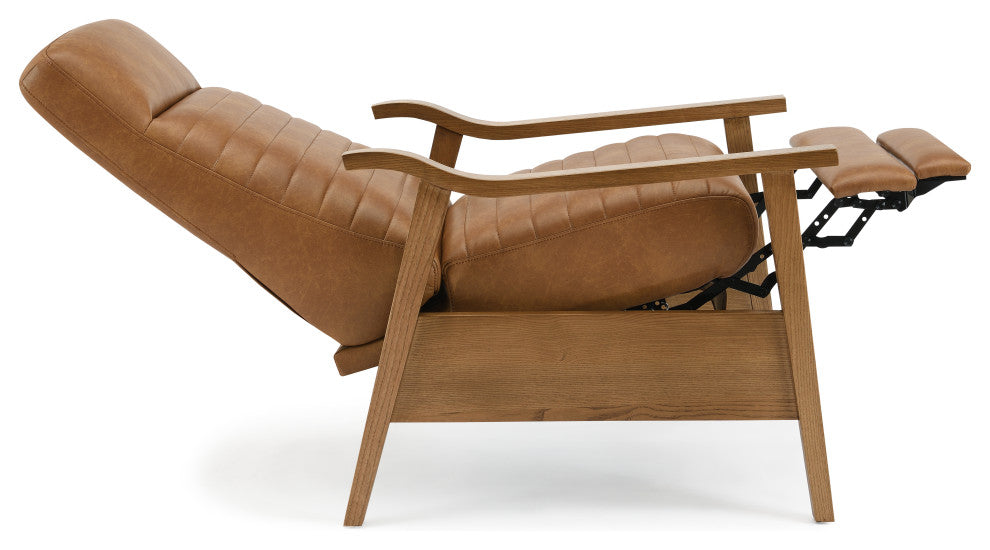 Arthur Wood Arm Push Back Recliner - Saddle Brown