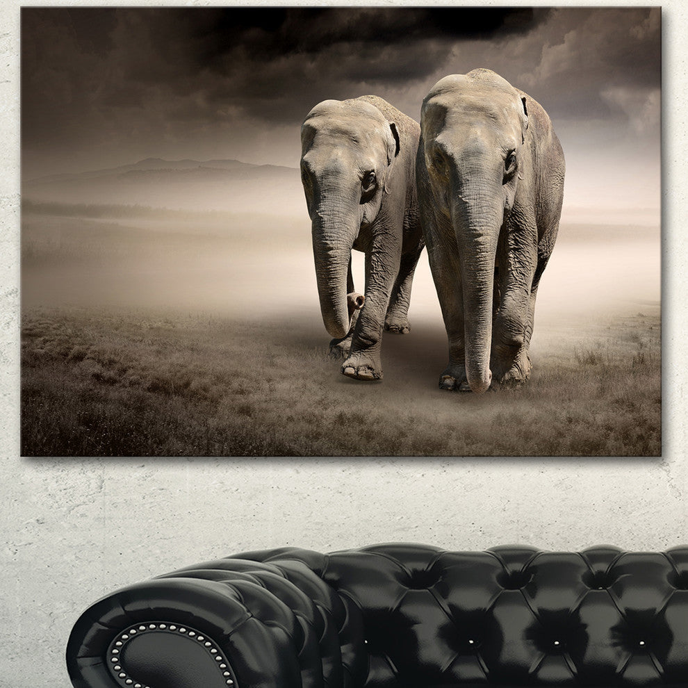 Elephant Pair in Motion, Animal Canvas Wall Art, 40"x30"