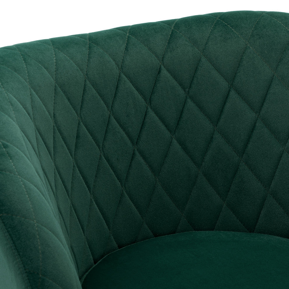 Glam Upholstered Velvet Barrel Accent Chair, Dark Green