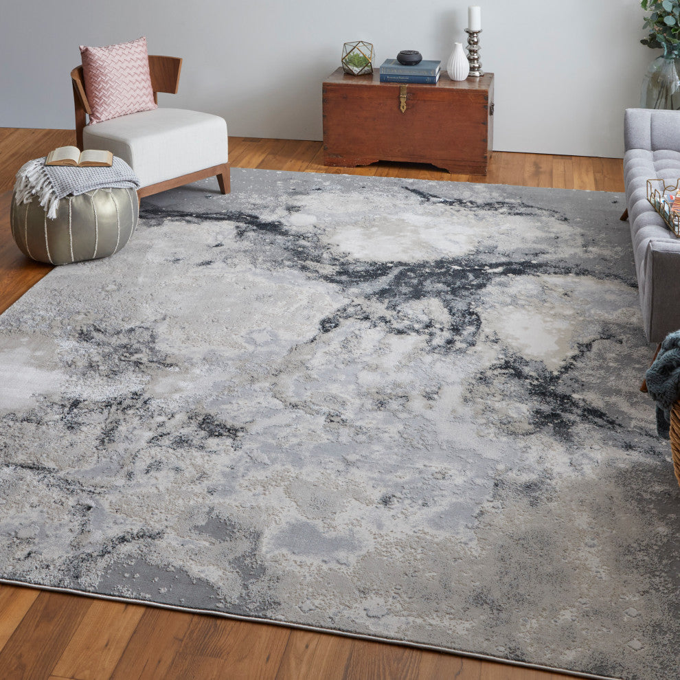 Oria Industrial Abstract Area Rug, Gray/Ivory, 8'x10'