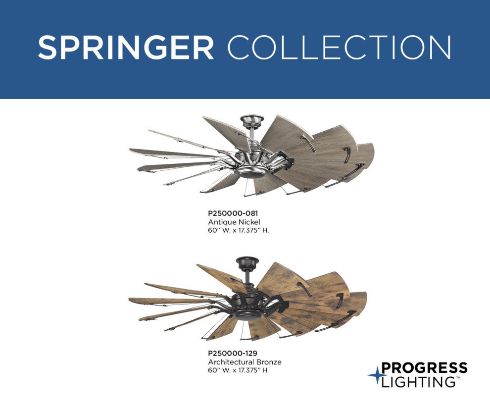 Springer 12-Blade 60" Ceiling Fan, Antique Nickel