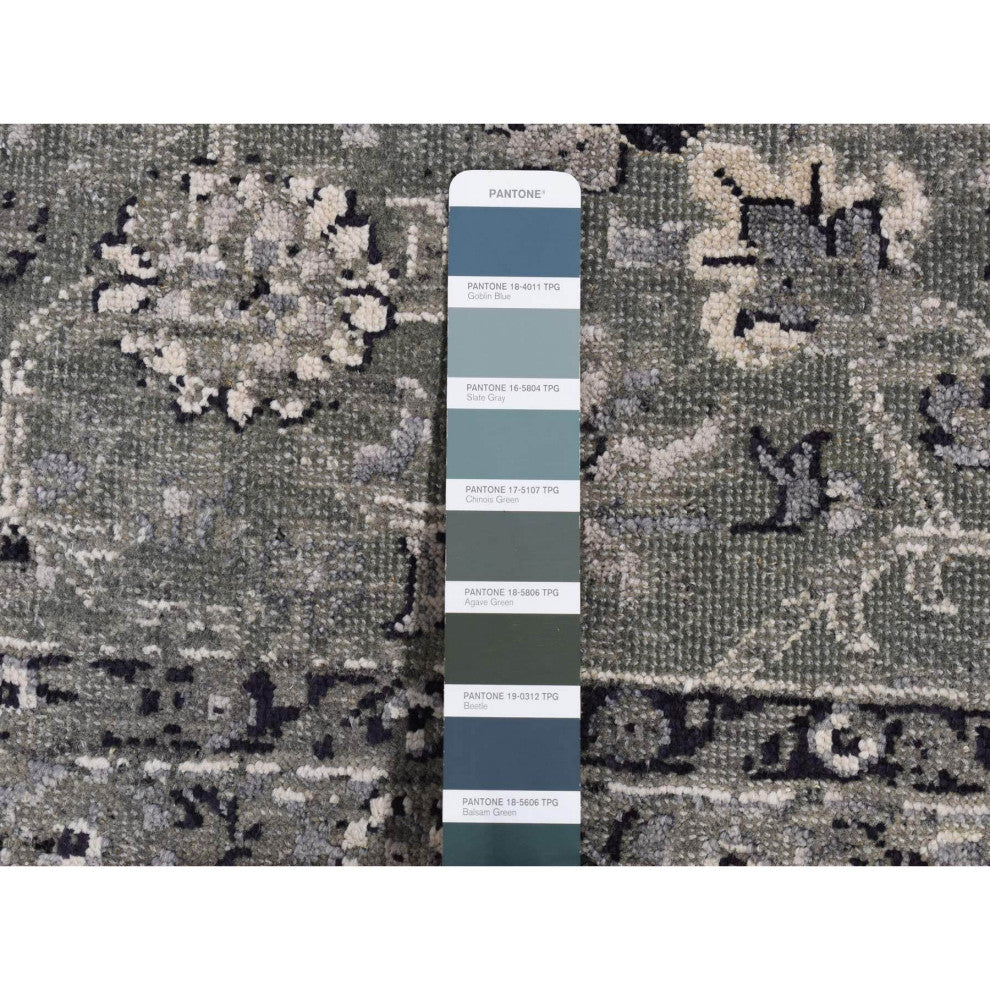 Gray Silk With Wool Erased Broken Persian Design Hand Knotted Rug 8'3"x10'1"