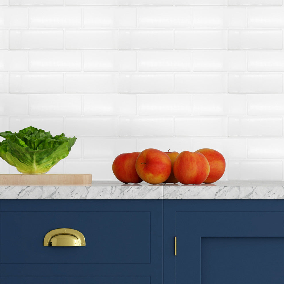 12"x6" 3D Tile Stickers, Set of 12 Kitchen Backsplash, London Minimalist White