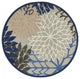 5' Round Blue And Gray Round Floral Indoor Outdoor Area Rug