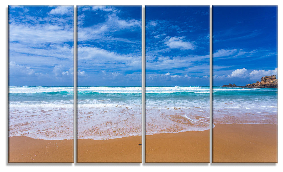 "Serene Atlantic Seashore Portugal" Seashore Canvas Wall Art, 4 Panels, 48"x28"