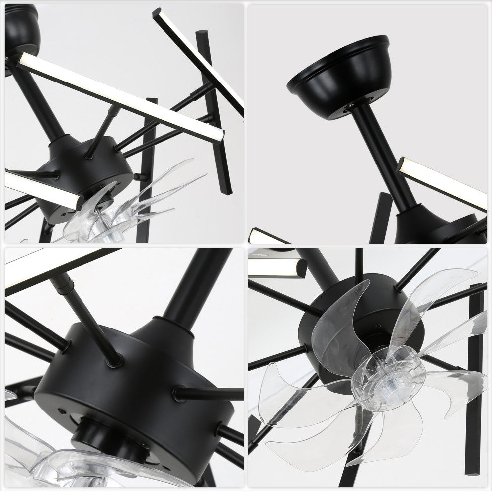 20" Matte Black Modern Ceiling Fan Light w Dimmable DIY Light